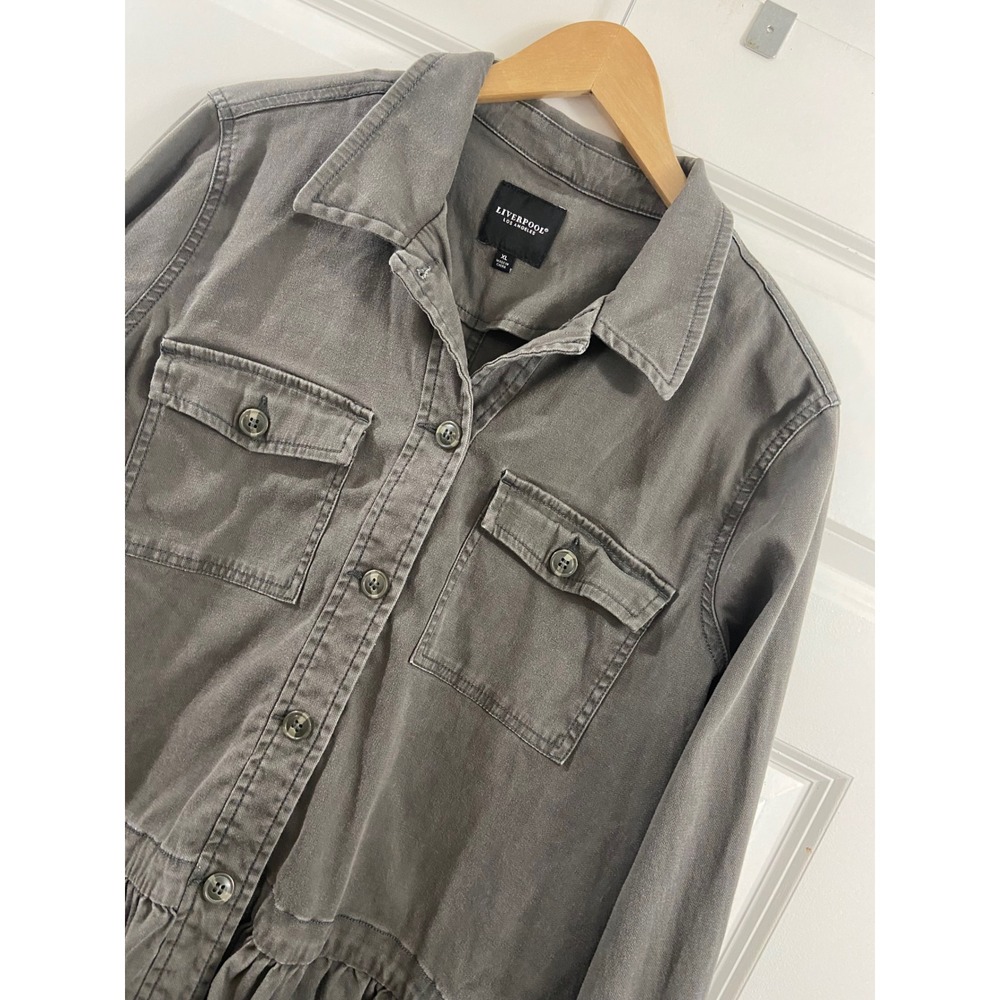 Liverpool Los Angeles Grey Utility Peplum Jacket Ruffle Hem Button Front XL